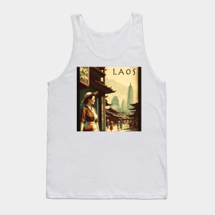 Laos Woman Vintage Travel Art Poster Tank Top